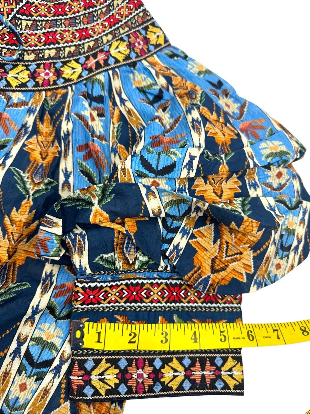 NWT FARM Rio Embroidered Tapestry Blue Short Sleeve Blouse Size Medium